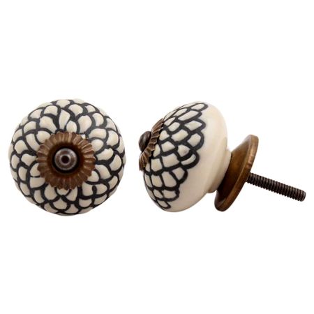 Cream Black Etched Floral Knob